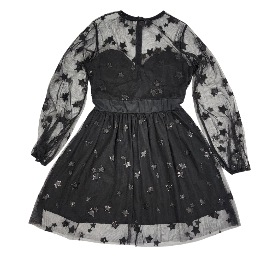 Black Sequin Lace Fairy Tulle Dress Goth Victorian Renaissance Fit Flare Party - Picture 1 of 16